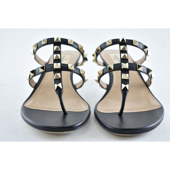Valentino Rockstud 50 Black Thong Backless Cage Strap Sandal Kitten Heel Pump 37 - Picture 7 of 12